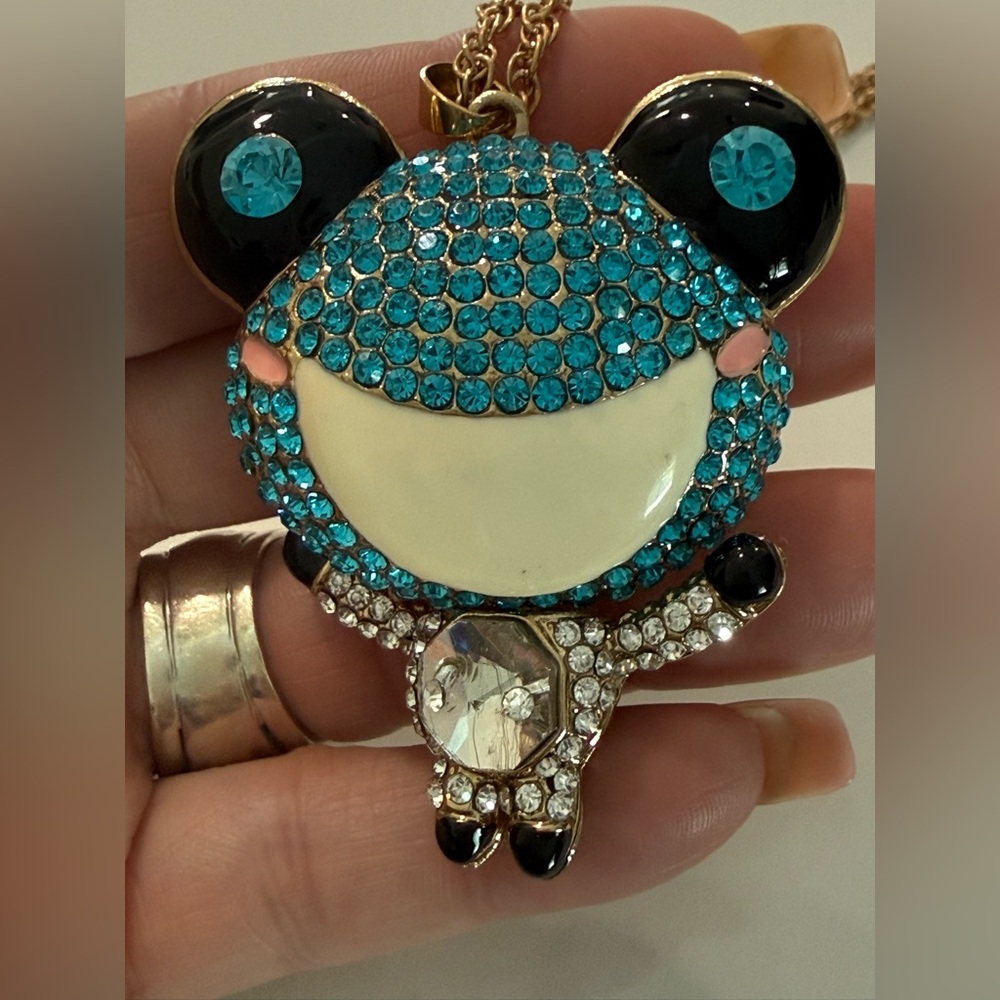 Betsey Johnson Teal and Black Panda Necklace